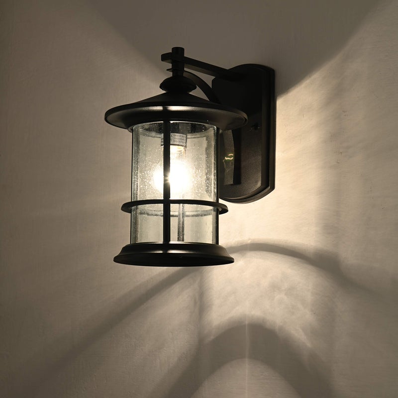 MICSIU Textured Black Outdoor Wall Sconce 2 Pack, Waterproof Exterior Wall Lighting Fixtures with Clear Seedy Glass, 10" Outside Lights for House Front, Porch, Patio, Backyard - Image 4